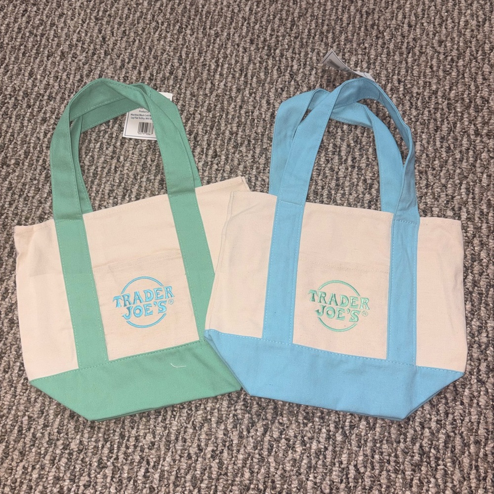 Trader Joe's Canvas Tote Bag with Green or Blue Trim